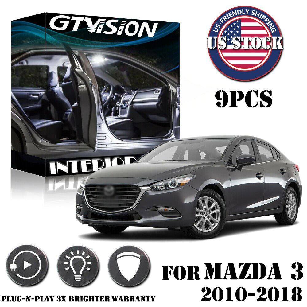 9x White LED Interior Lights Package Kit Fit Mazda 3 Sedan 2010 - 2018 +Tool #US