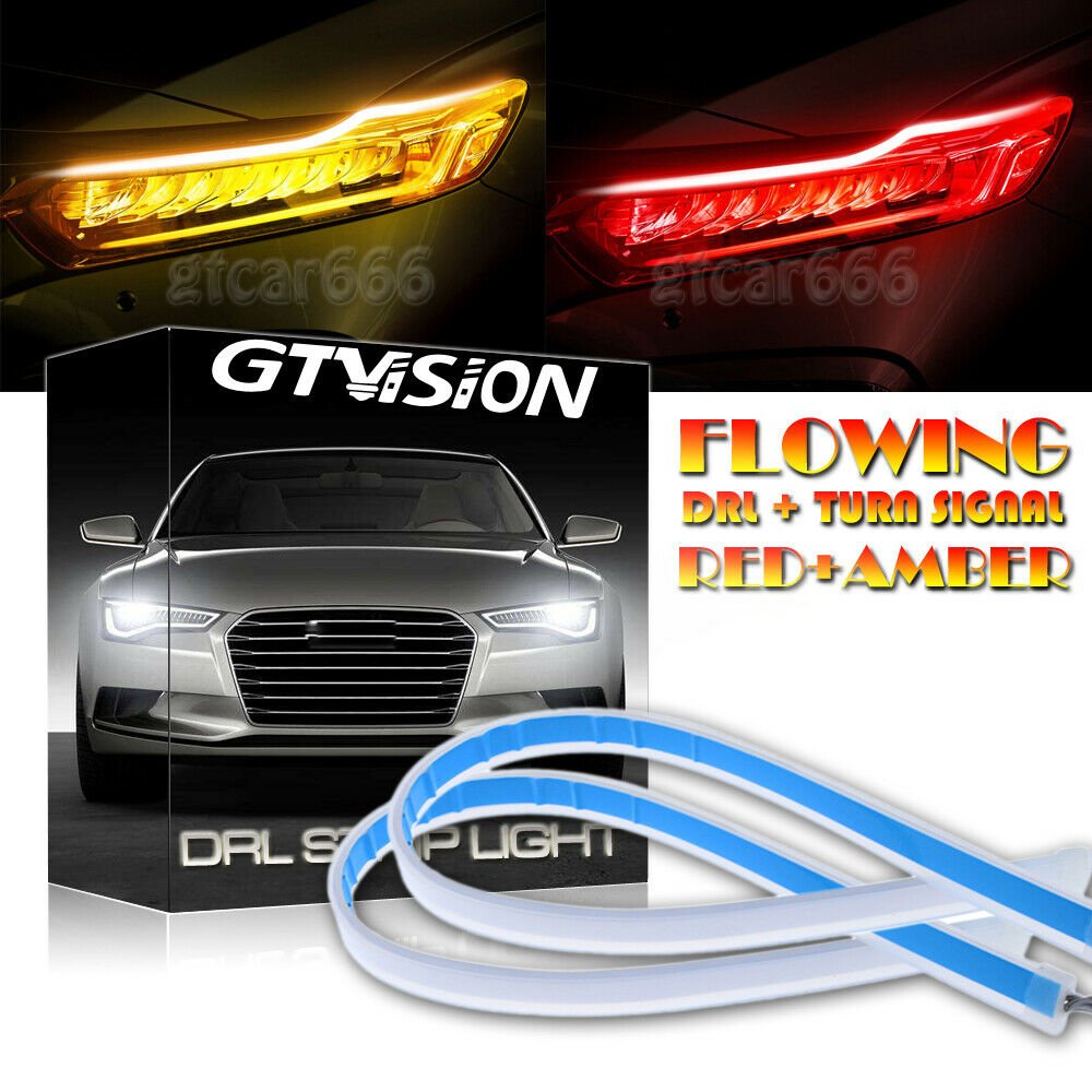 24" Amber Red For Audi Headlight Style Switchback Sequential LED DRL Strip Light