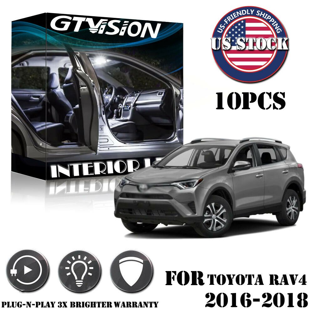 10 Pieces White LED Interior Lights Package Kit Fit Toyota RAV4 2016 2017 2018