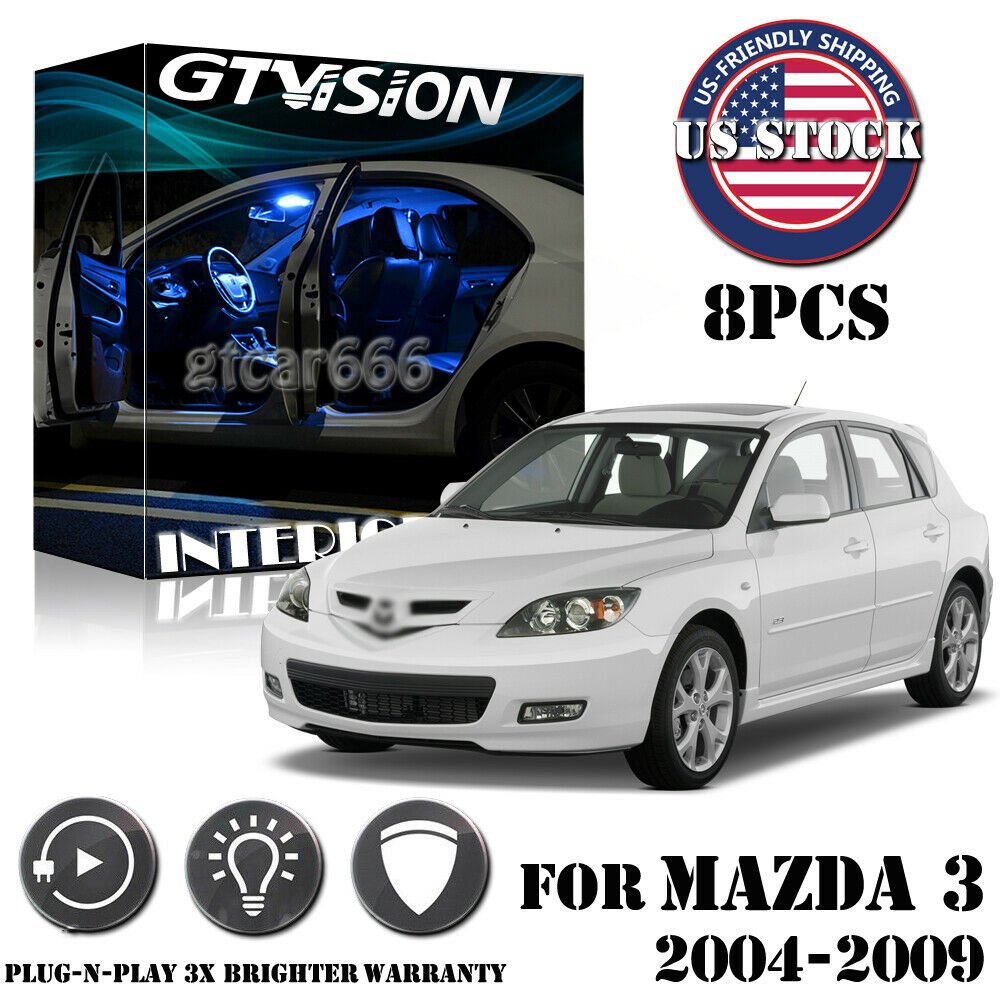 8x Blue LED Interior Lights Package Kit Fit 2004 - 2007 2008 2009 Mazda 3 #US