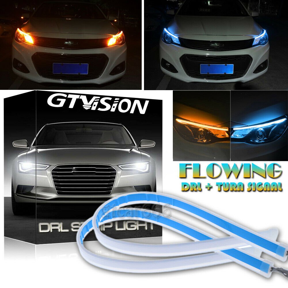 30CM ICE BLUE & Amber Switchback LED Strip Light DRL Flow Sequential Turn Signal