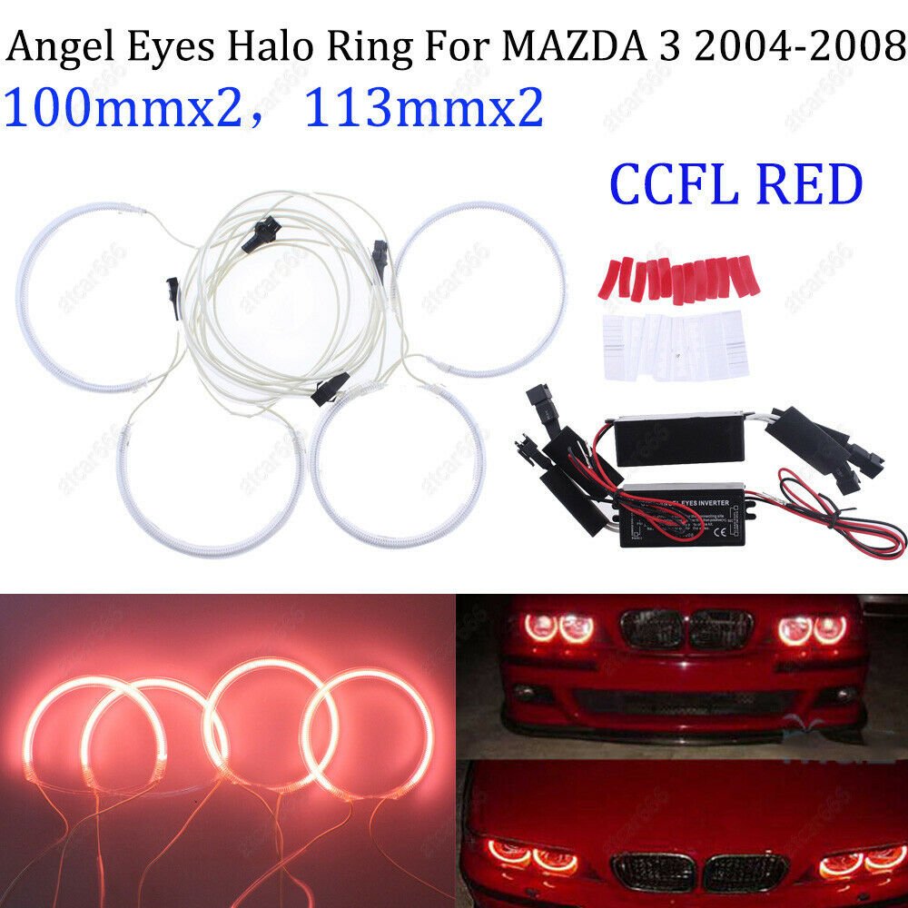 4Pcs Red CCFL Angel Eyes Halo Ring Kit For 2004-2008 Mazda 3 Sedan Hatchback 12V