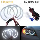 4x 146MM White CCFL Halo Ring Light LED Angel Eyes For BMW E36 E38 E39 E46 98-01