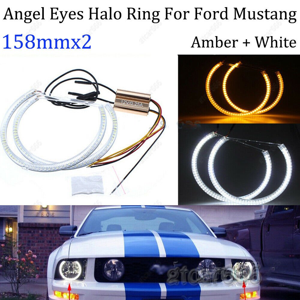 Switchback Bright Headlight LED Angel Eye Halo Rings For 2010-2013 Ford Mustang