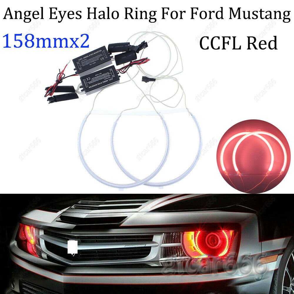 2x158mm CCFL Red LED Angel Eyes Halo Rings For 2005-2012 Ford Mustang Headlight