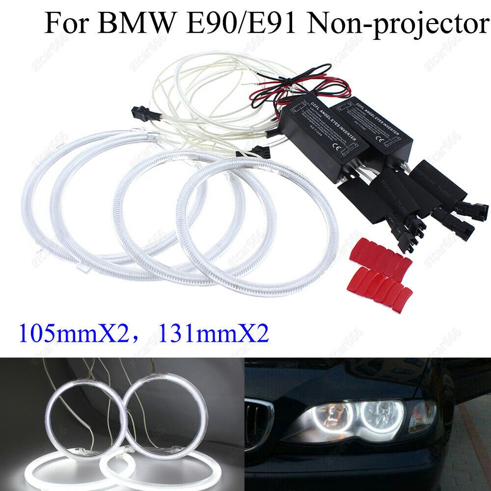 4Pcs For BMW E90/E91 Non-projector CCFL Angel Eyes Light 131mm&105mm Halo Ring