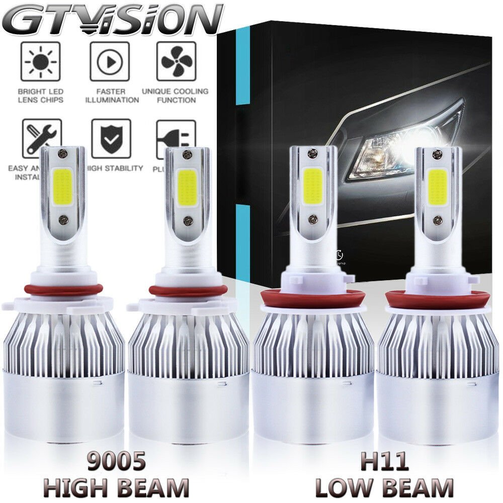 2 Pair Combo Pack H11 9005 HB3 LED Headlight Kit 6000K 2600W 390000LM Hi/Lo Beam
