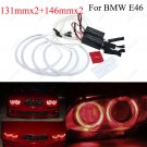 4PCS 131MM+146MM CCFL Red Headlight Angel Eye Halo Rings Light Kit For BMW E46