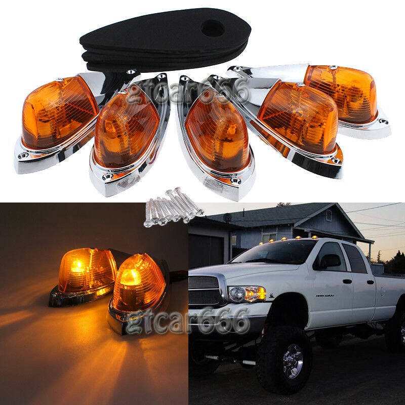 5PCS Teardrop Amber Cab Roof Marker Light Amber Lens For Dodge Ram Truck Pickup