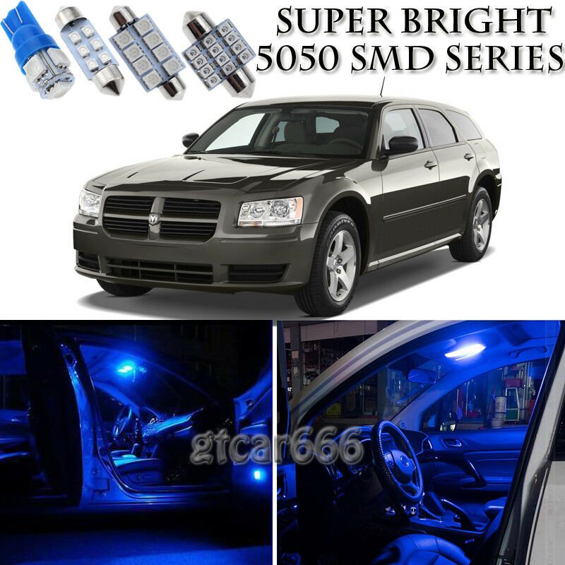 8pcs Blue LED Interior Lights Bulb Package Kit For Dodge Magnum 2005-2008