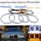 4Pcs Dual Color White Yellow LED Angel Eyes Halo Rings For VW Golf Mk4 1997-2003