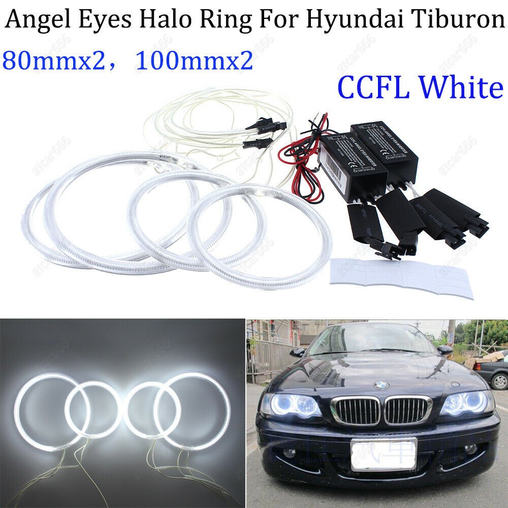 4x White CCFL Angel Eyes Halo Rings DRL For Hyundai Tiburon 2003-2006 Headlight
