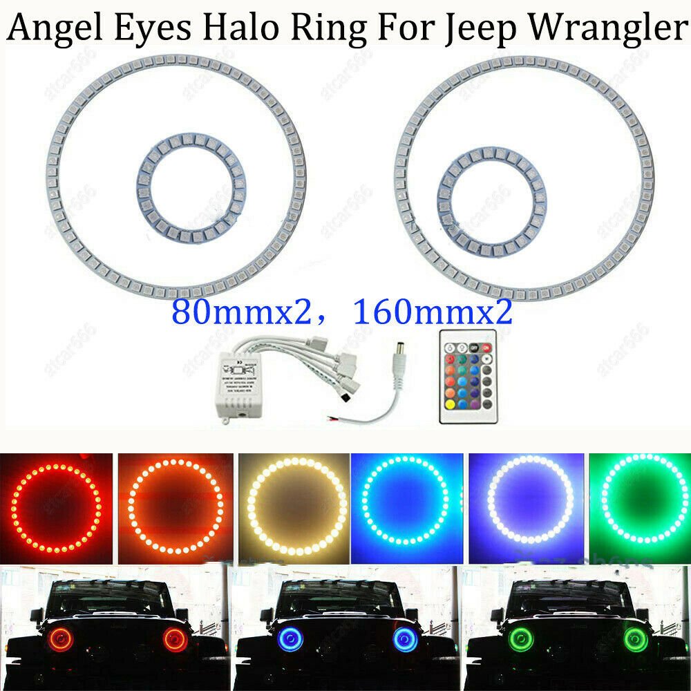 RGB Multi-Color LED Angel Eyes Halo Ring For Jeep Wrangler JK Headlight Fog lamp
