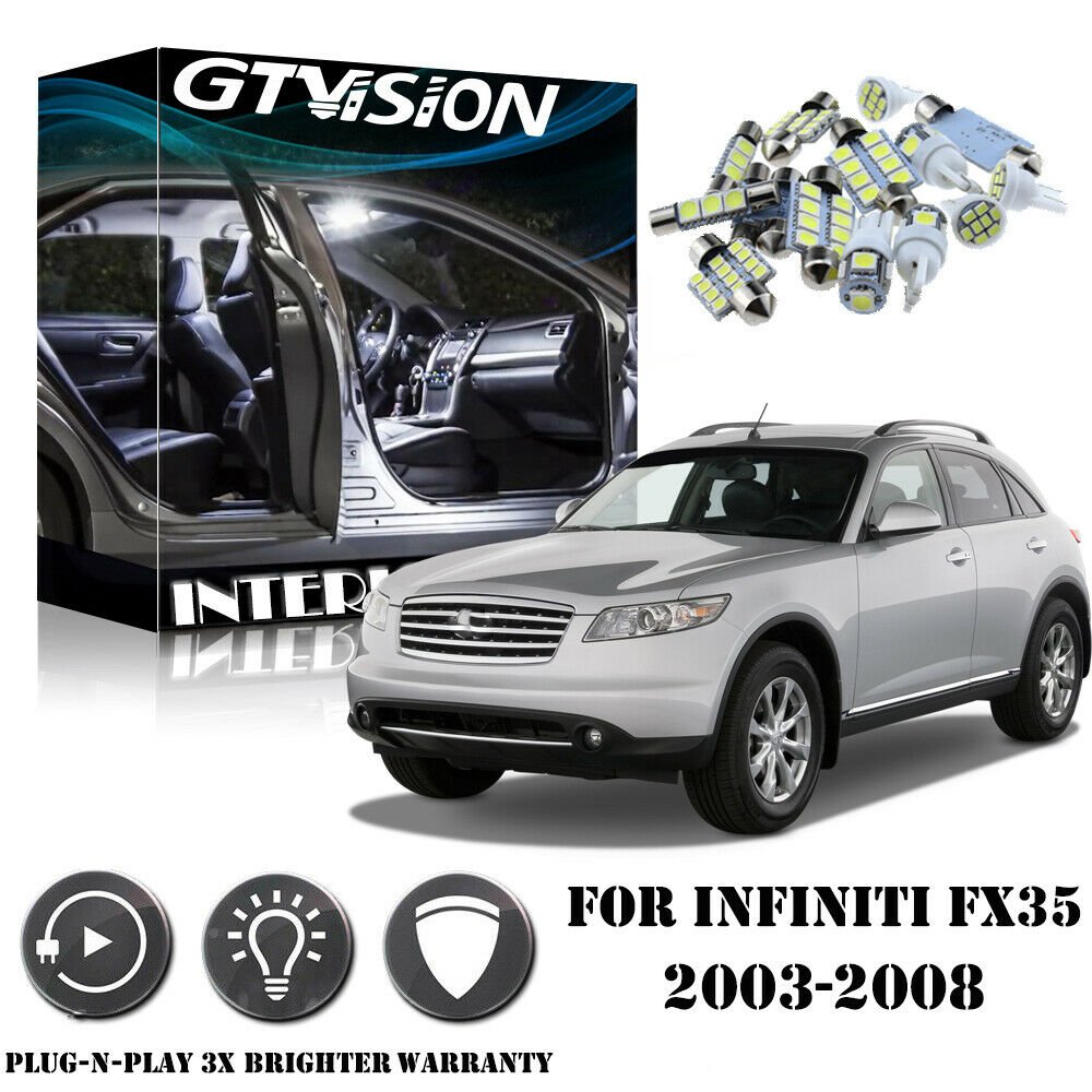 17Pcs White LED Interior Light Package For Infiniti FX35 FX45 + TOOL 2003 - 2008