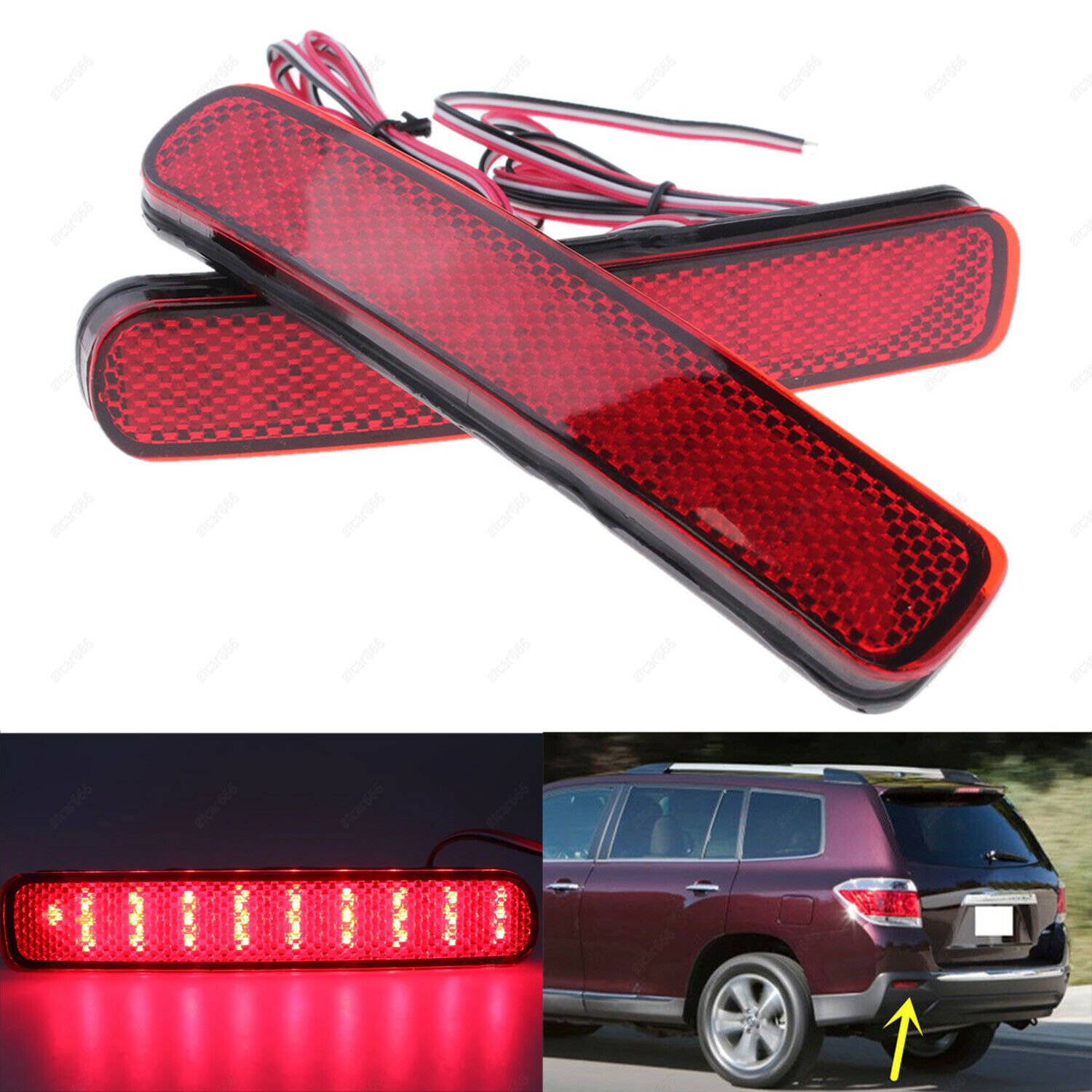 2Pcs Len Rear Bumper Reflector Tail Stop Brake Light For Toyota Highlander 11-13