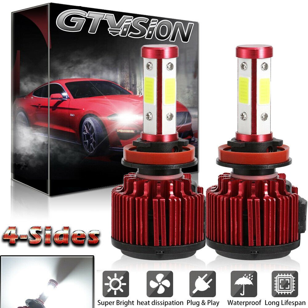 2Pc 4-Side H11 LED Headlight Kit Low Beam Bulb Super Bright 270000LM 6000K White