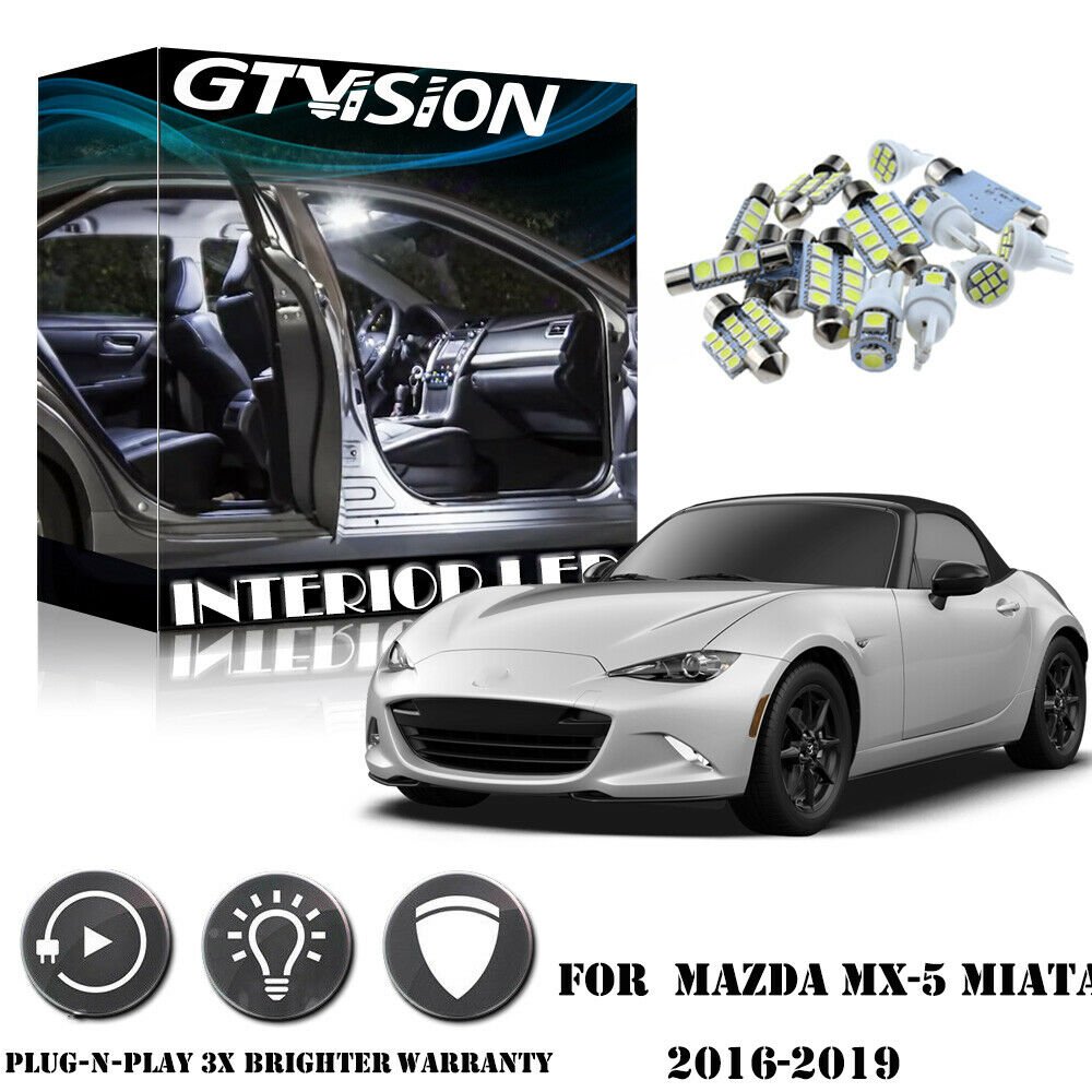 8Pcs Xenon White LED Interior Light Package Kit For Mazda MX-5 Miata 2016 - 2019