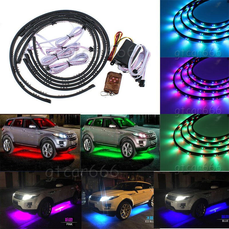 4Pcs 7 Color LED Neon Light Strip Kit Car Chassis RGB Underbody Atmosphere Lamp