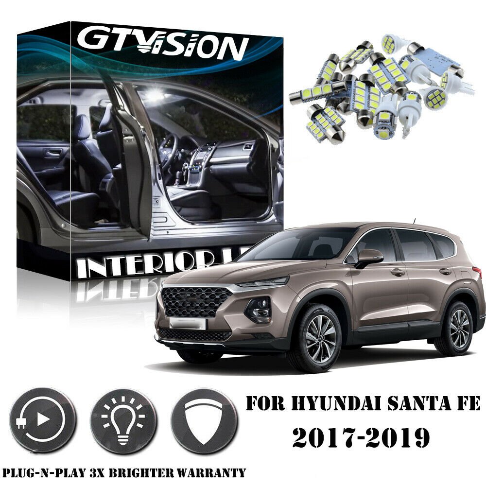 9Pcs White LED lights interior package kit for 2017-2019 Hyundai Santa Fe YF2W