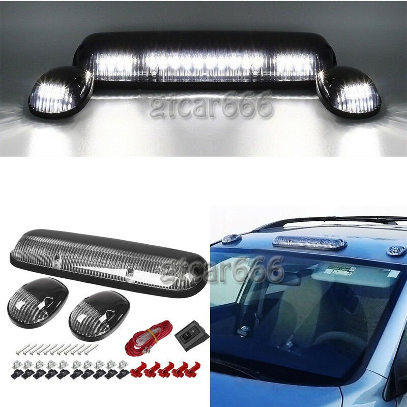 3PC Clear Lens Cab Roof Top Marker 30 LED White Light For 02-07 Chevy GMC Sierra