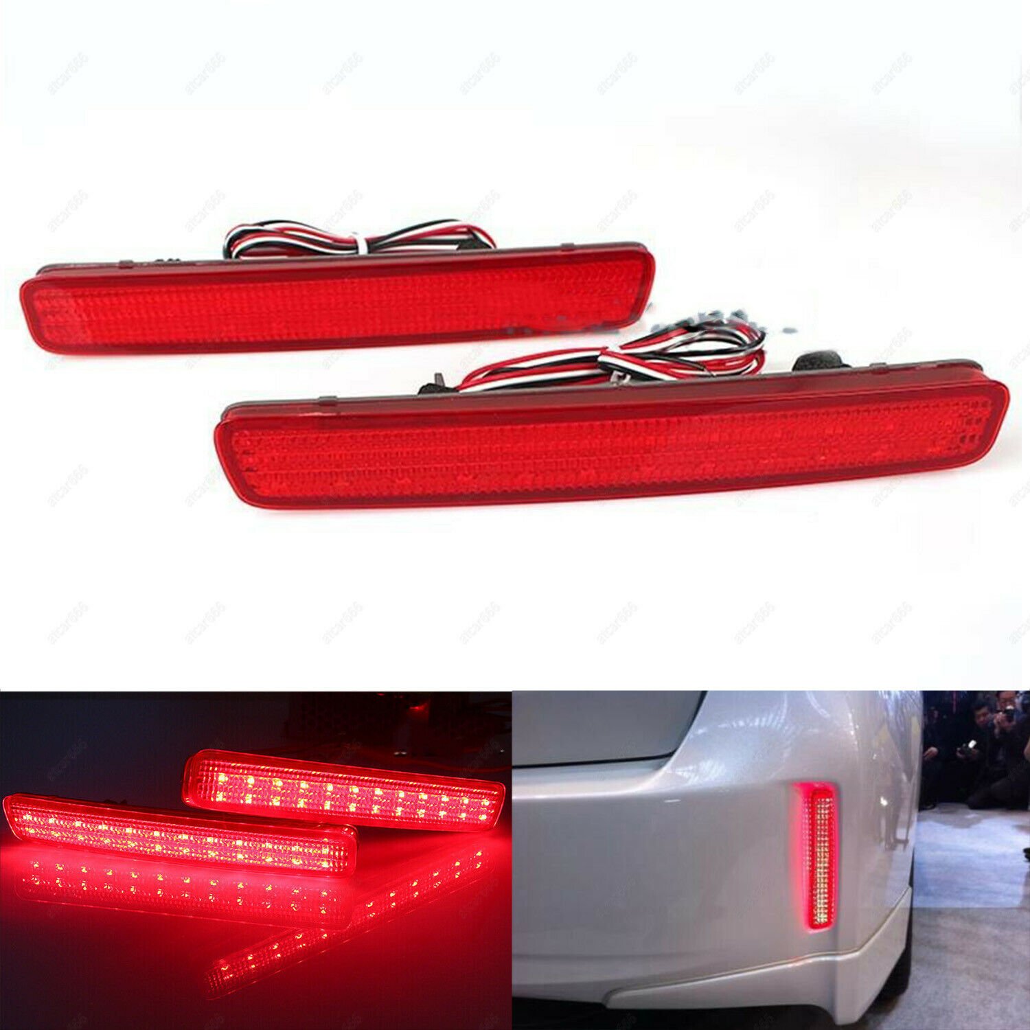 2Pcs Red Lens Rear Bumper Reflector Tail Stop Brake Light For Toyota Prius 11-15