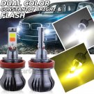 H11 H8 H9 LED DRL Fog Light Bulbs Dual Color Still / Flash Mode White + Yellow