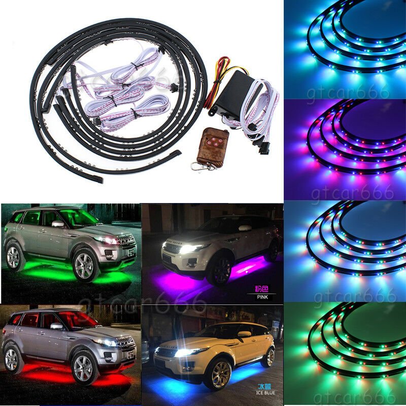 7 Color LED Strip Under Car underglow Underbody Neon Lights Kit Extension Wire