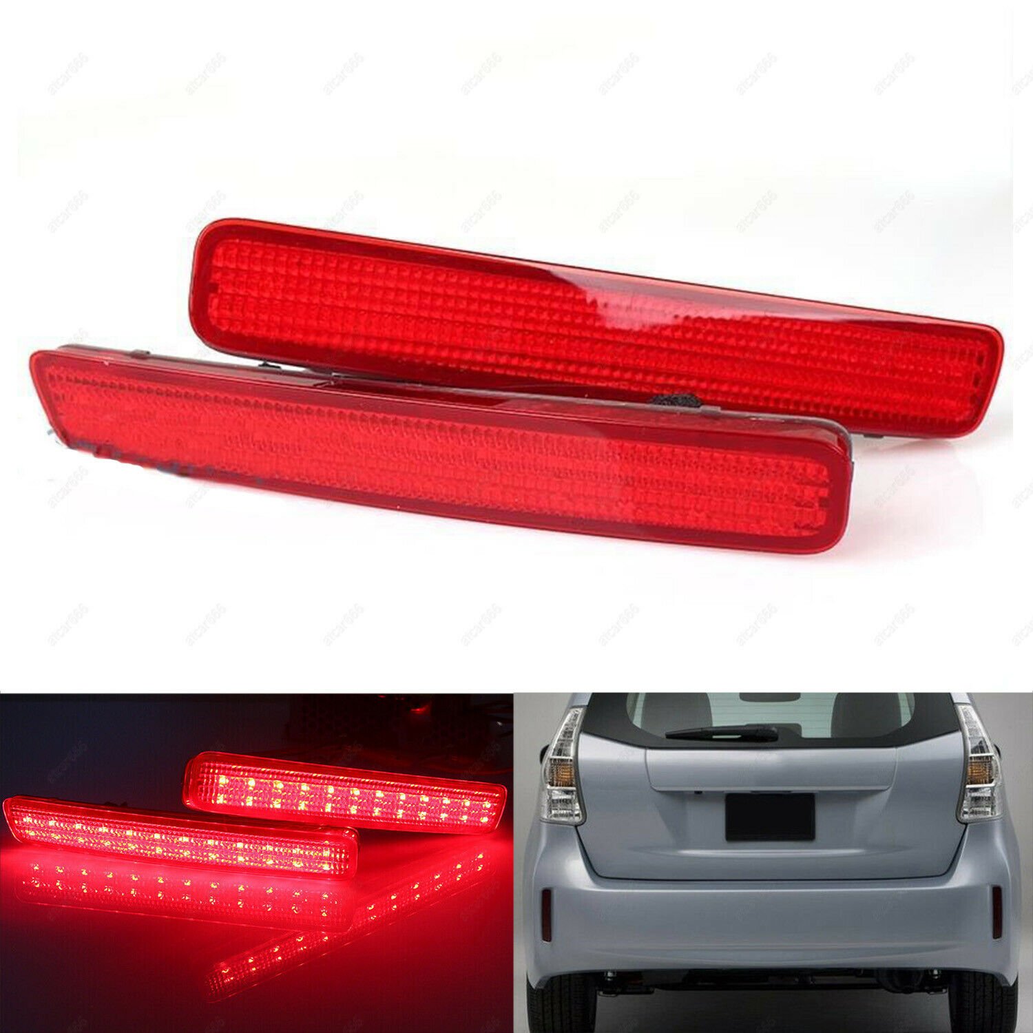 2x LED Lens Rear Bumper Reflector Brake Light For Toyota Prius 11-15 Waterproof
