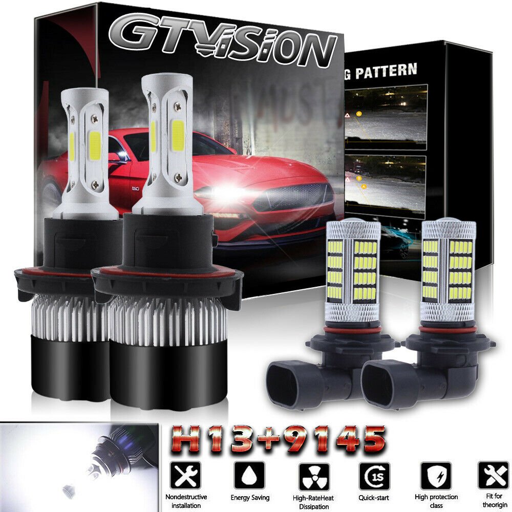 H13 LED Headlight HI/LO Beams + Fog Lights Kit for 05-14 Ford F-150 F-250 F-350