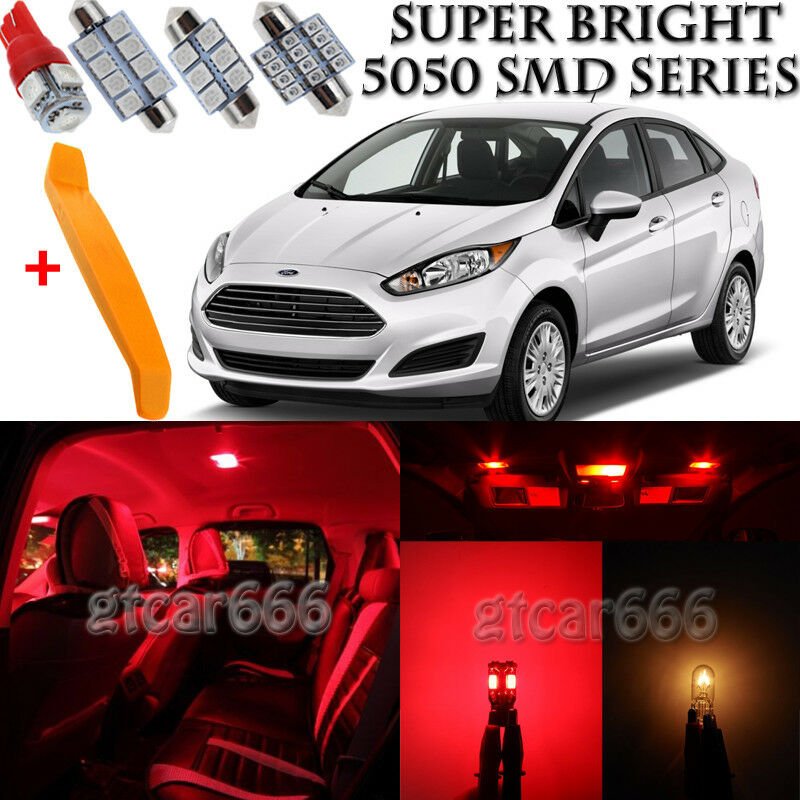 11 x Ultra Red Interior LED Lights Kit + TOOL For 2011 - 2015 Ford Fiesta