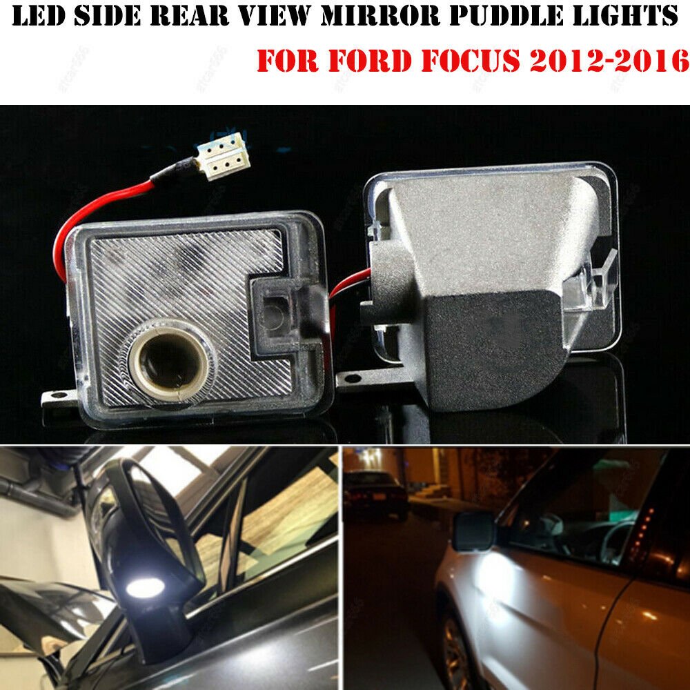 2x White LED Side Rear View Mirror Puddle Lights For Ford Focus 2012-2016 Escape