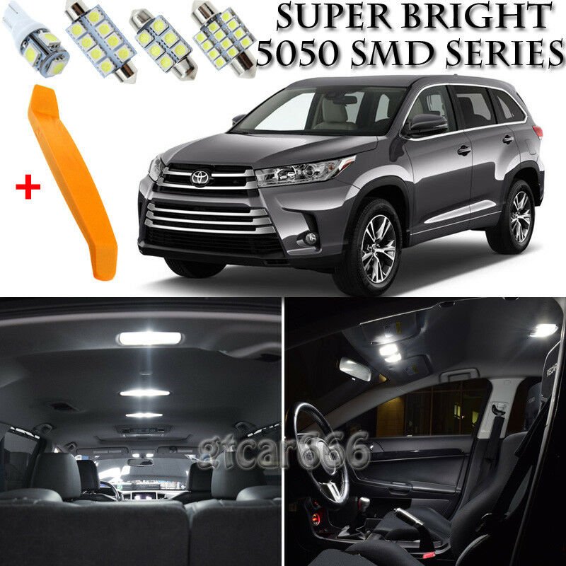 15x Xenon White Interior LED Lights Kit + TOOL For 2014 - 2018 Toyota Highlander