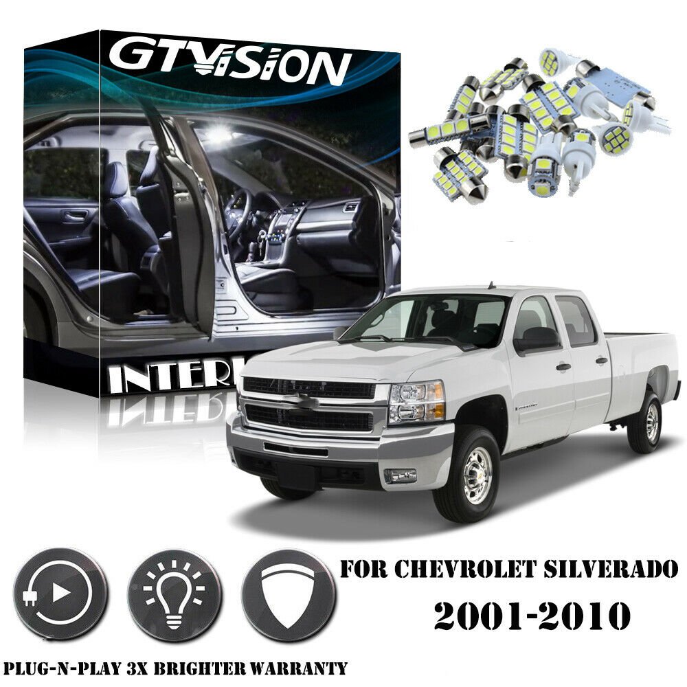 14Pcs White Interior LED Light Kit Pack For Chevrolet Silverado 2500HD 2001-2010