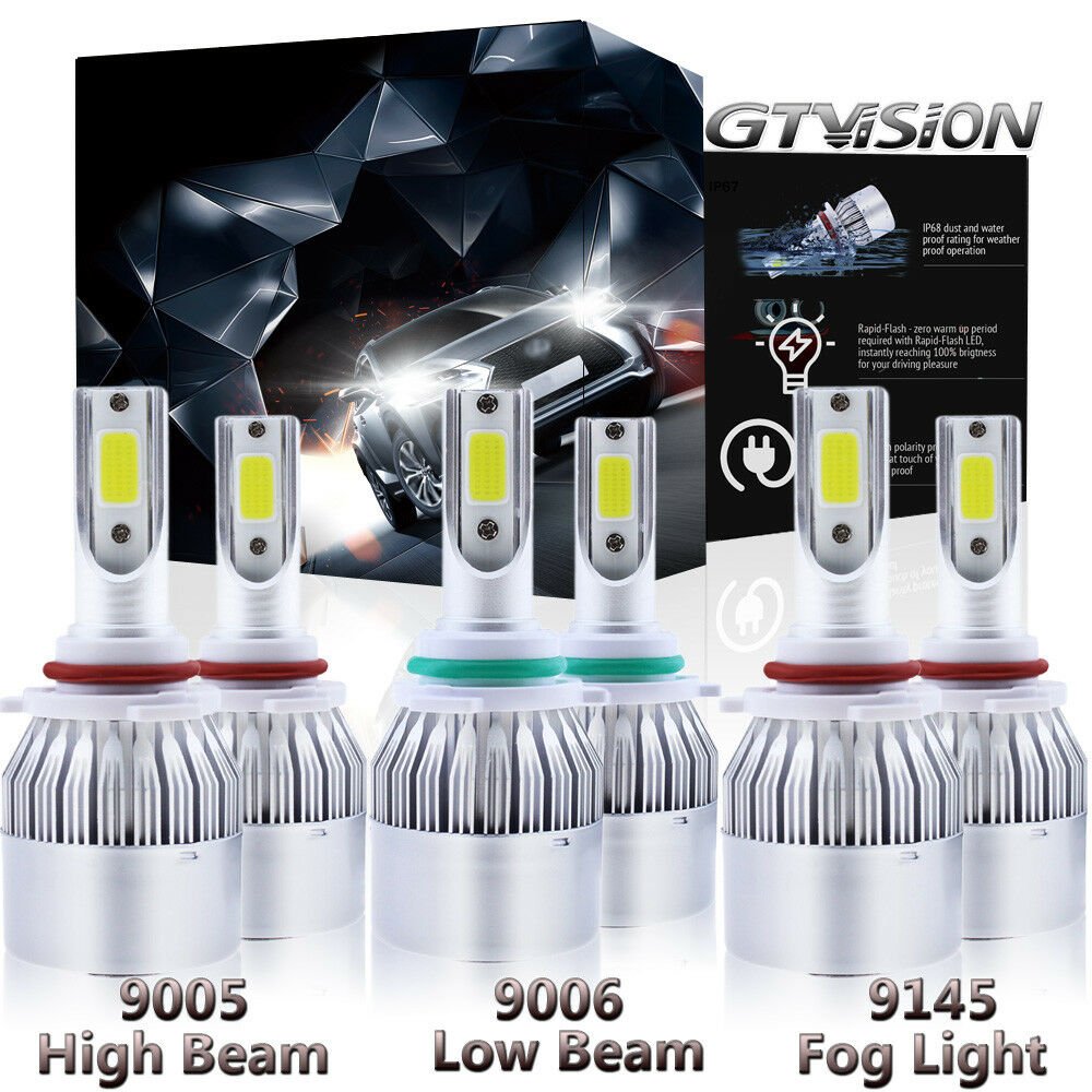 Hi/Lo LED Headlight + Fog Light For 03-06 Chevy Silverado 1500 2500 HD 3500 HD