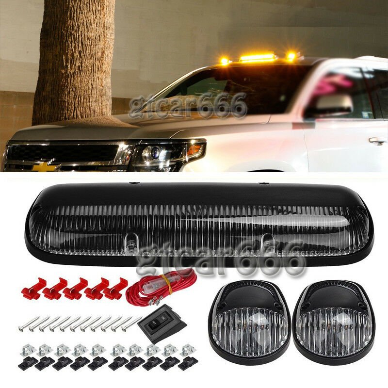 3PCS 30 LED Cab Marker Roof Amber Lights Assembly for 02-07 Chevy Silverado GMC