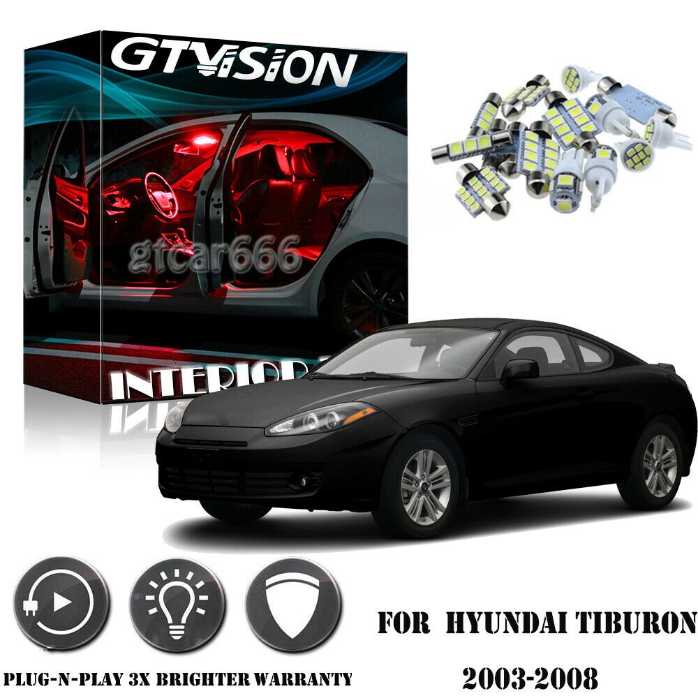 6Pcs Bright Red Interior LED Lights Package Kit For 2003-2008 Hyundai Tiburon
