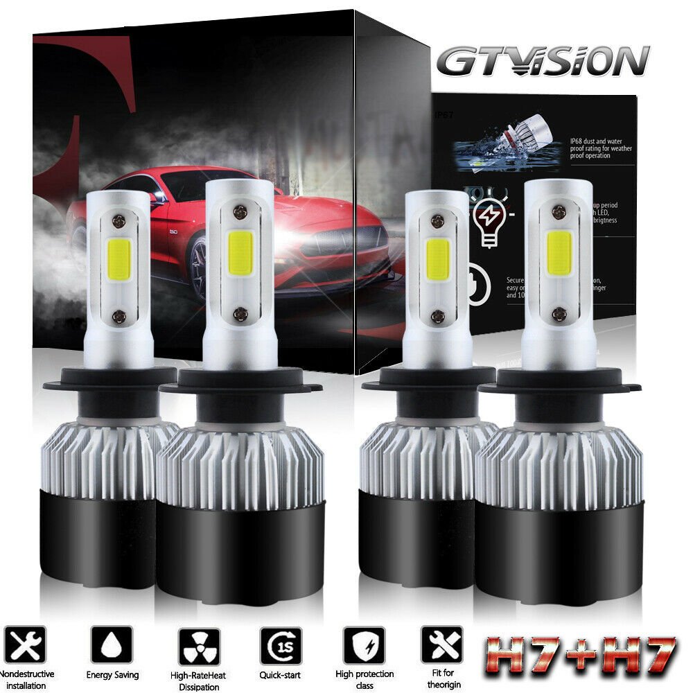 4pc H7 + H7 Combo LED Headlight High Low Beam Bulb Kit 2640W 396000LM Pure White