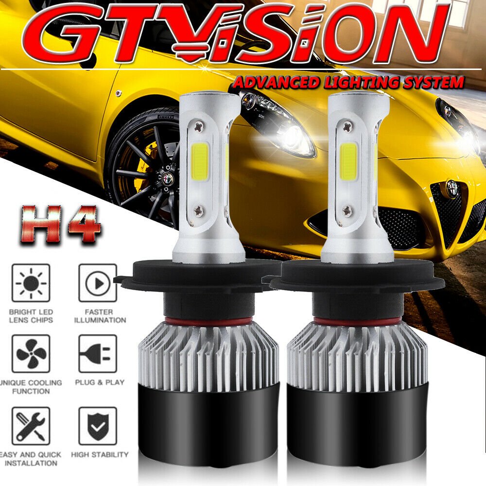2x H4 9003 COB LED Headlight Bulb Kit 1320W 198000LM Lamp Bulb Hi/Lo Ultra White