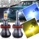 H11 H8 H9  LED Fog Light Bulb 3K Yellow + 8K Ice Blue Dual Color w/ Strobe Mode