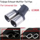 63mm Universal Grilled Blue Chrome Stainless Steel Exhaust Tail Muffler Tip Pipe