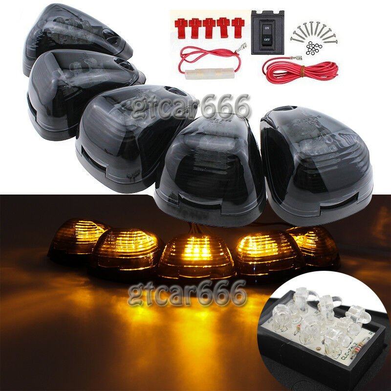 (5) Smoke Cab Marker Light w/ Bright Amber LED Assembly for 99-16 Ford F150-550