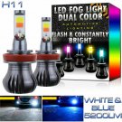 H11 H8 H9 H16 LED DRL Fog Driving Light Bulbs Dual Color Strobe Flash White Blue