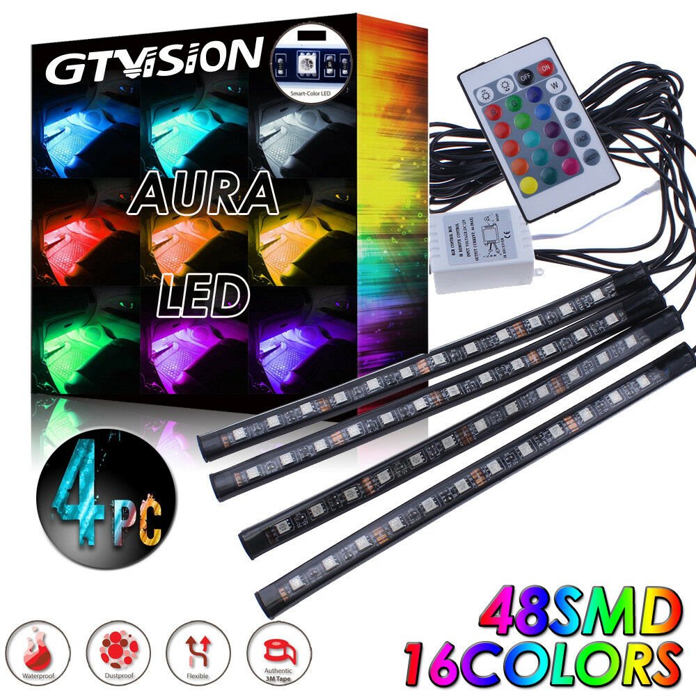 48 LED RGB Car Interior Atmosphere Seat Glow Strip Light USB Charger Decor Lamp