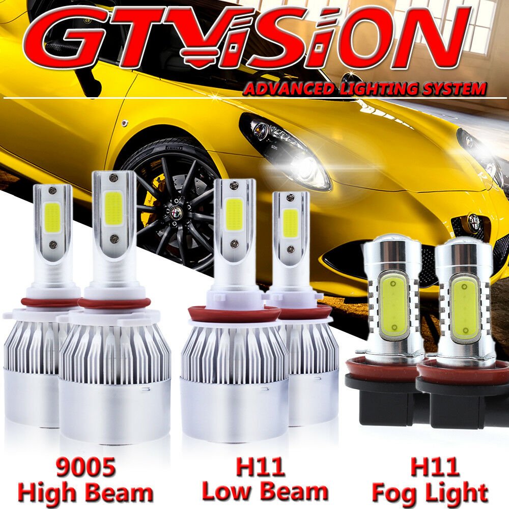 6Pcs Combo H11 9005 H16 LED Headlight Conversion Kit Hi/Lo Beam Fog Light White