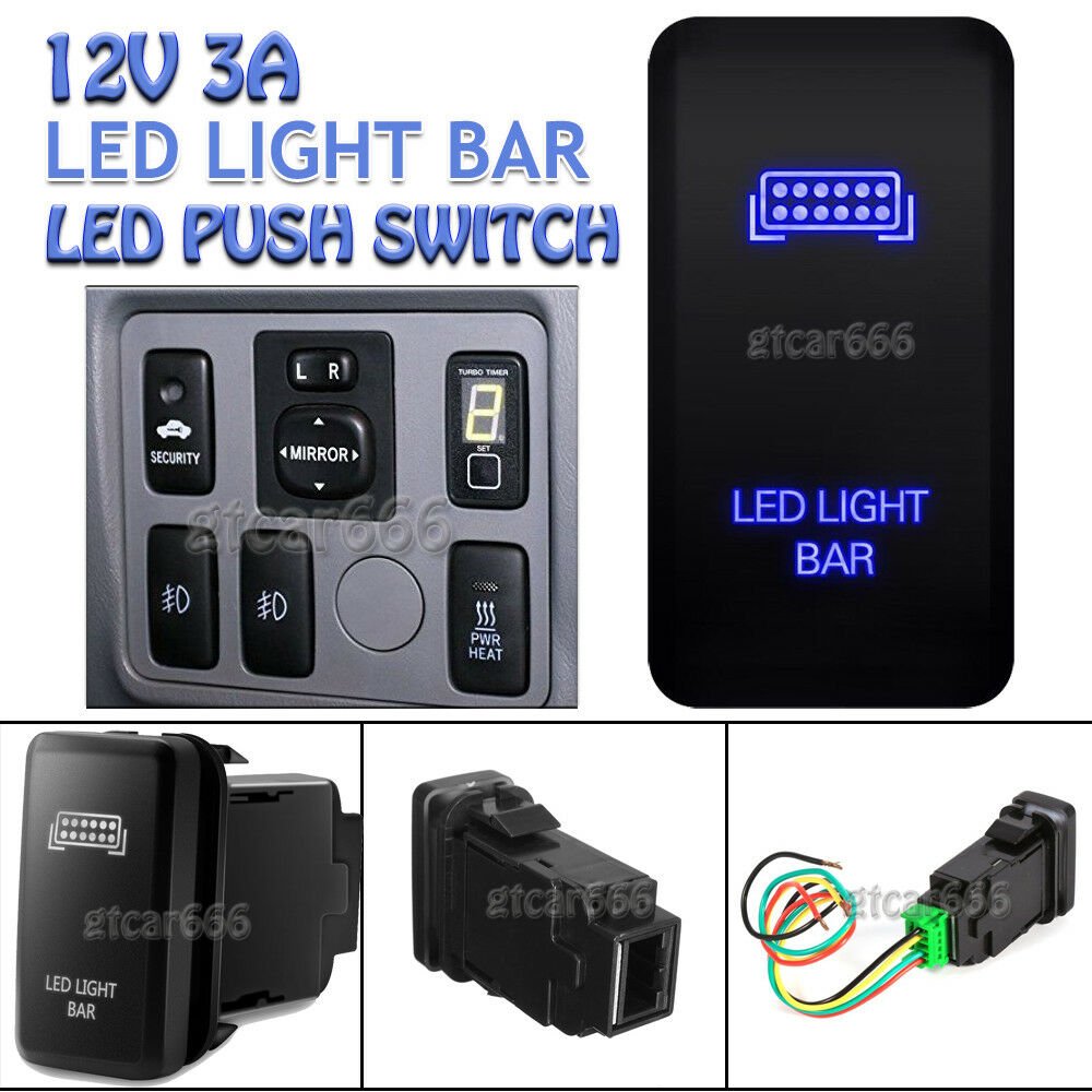 12V 3A LED LIGHT BAR Blue LED Push Switch For Toyota Tacoma Hilux Camry 4Runner