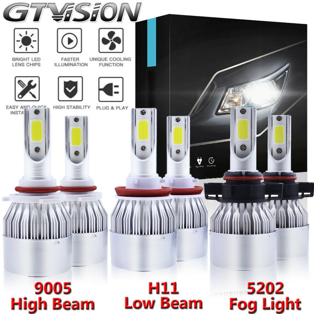 3 Pair LED Headlight Kit Hi Lo Fog Light For Chevy Silverado 2500 3500 2007-2018