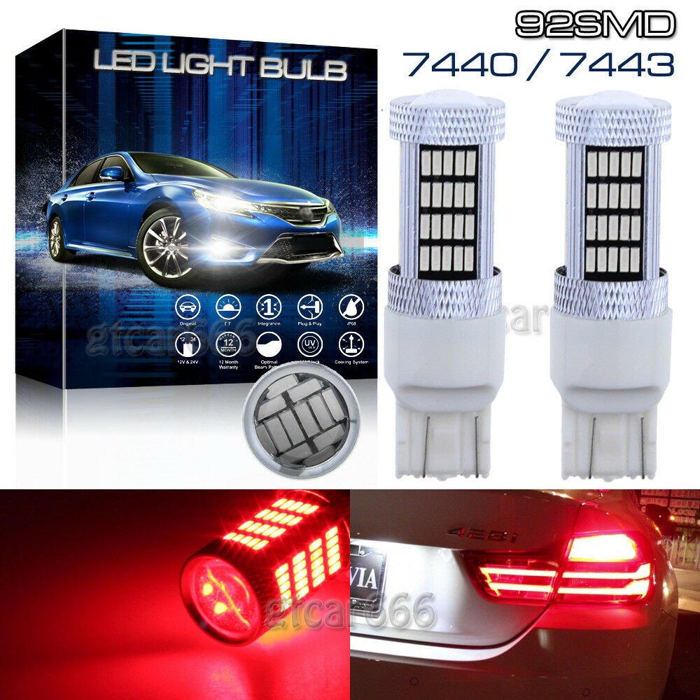 2x Red 92SMD High Power LED Replacement Bulbs For Honda Civic Tail Brake Light