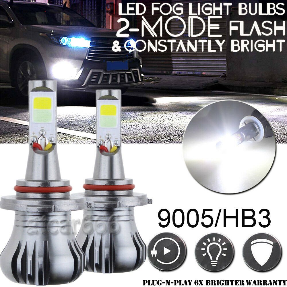 White 9005 HB3 LED Bulbs Driving Fog Light High Power 2-Mode Lamp Bright Strobe