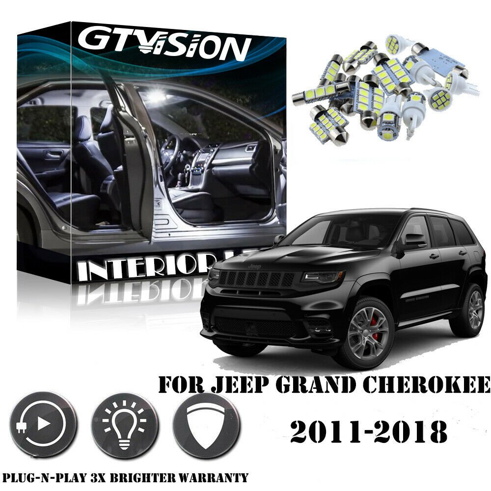 13Pcs Bright White LED Lights Interior Package Kit For 11-18 Jeep Grand Cherokee