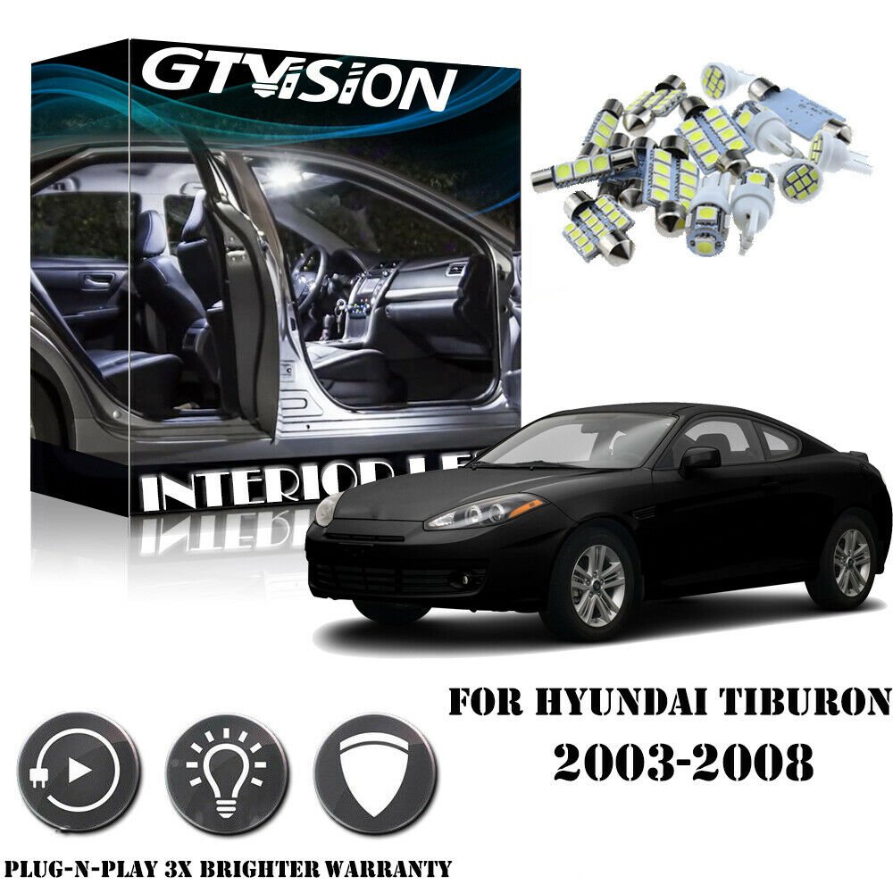 6Pcs Bright White Interior LED Lights Package Kit For Hyundai Tiburon 2003-2008